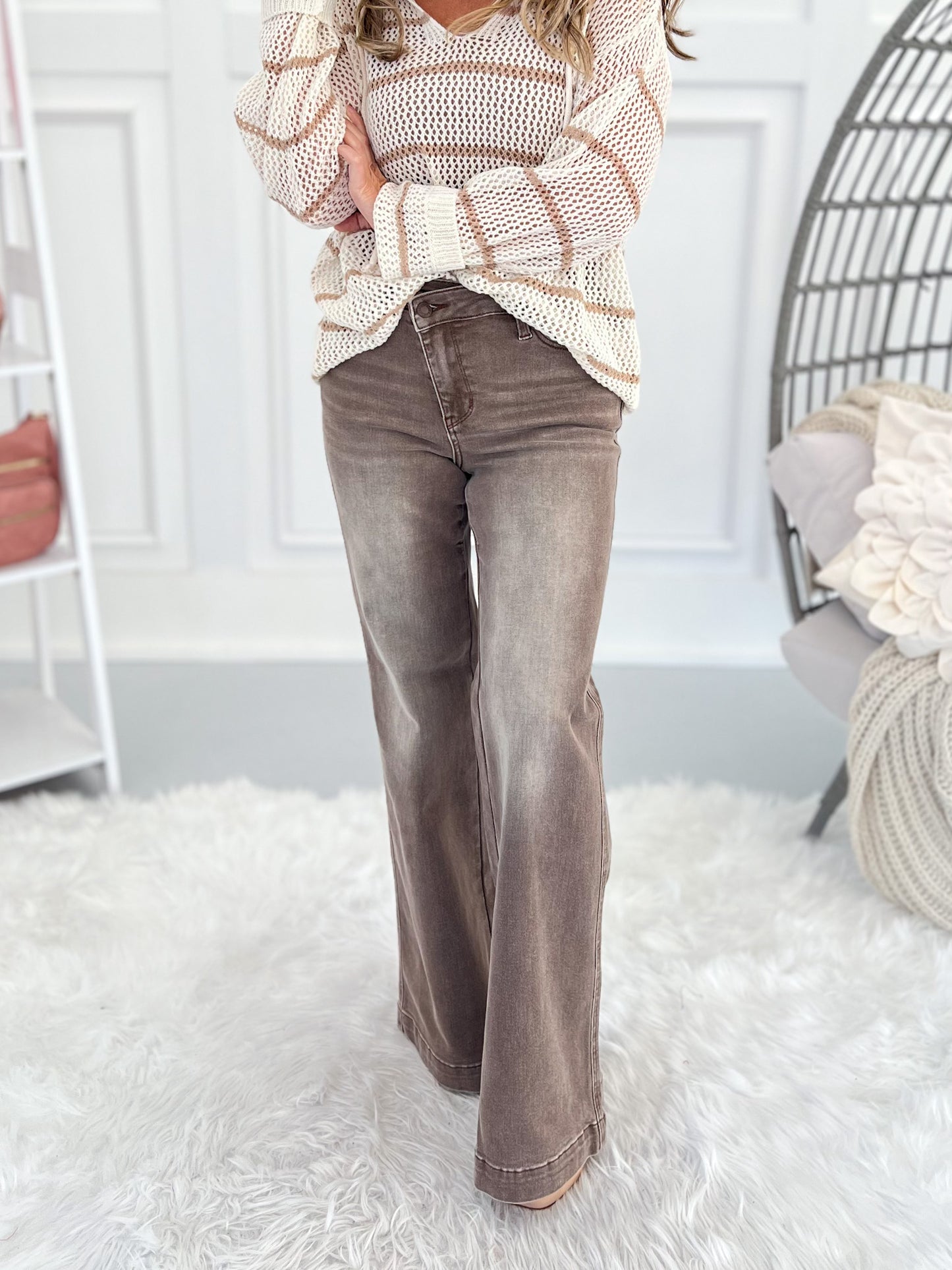 Time Traveler - Judy Blue Clay Yarn Dyed Retro Wide Leg Jean
