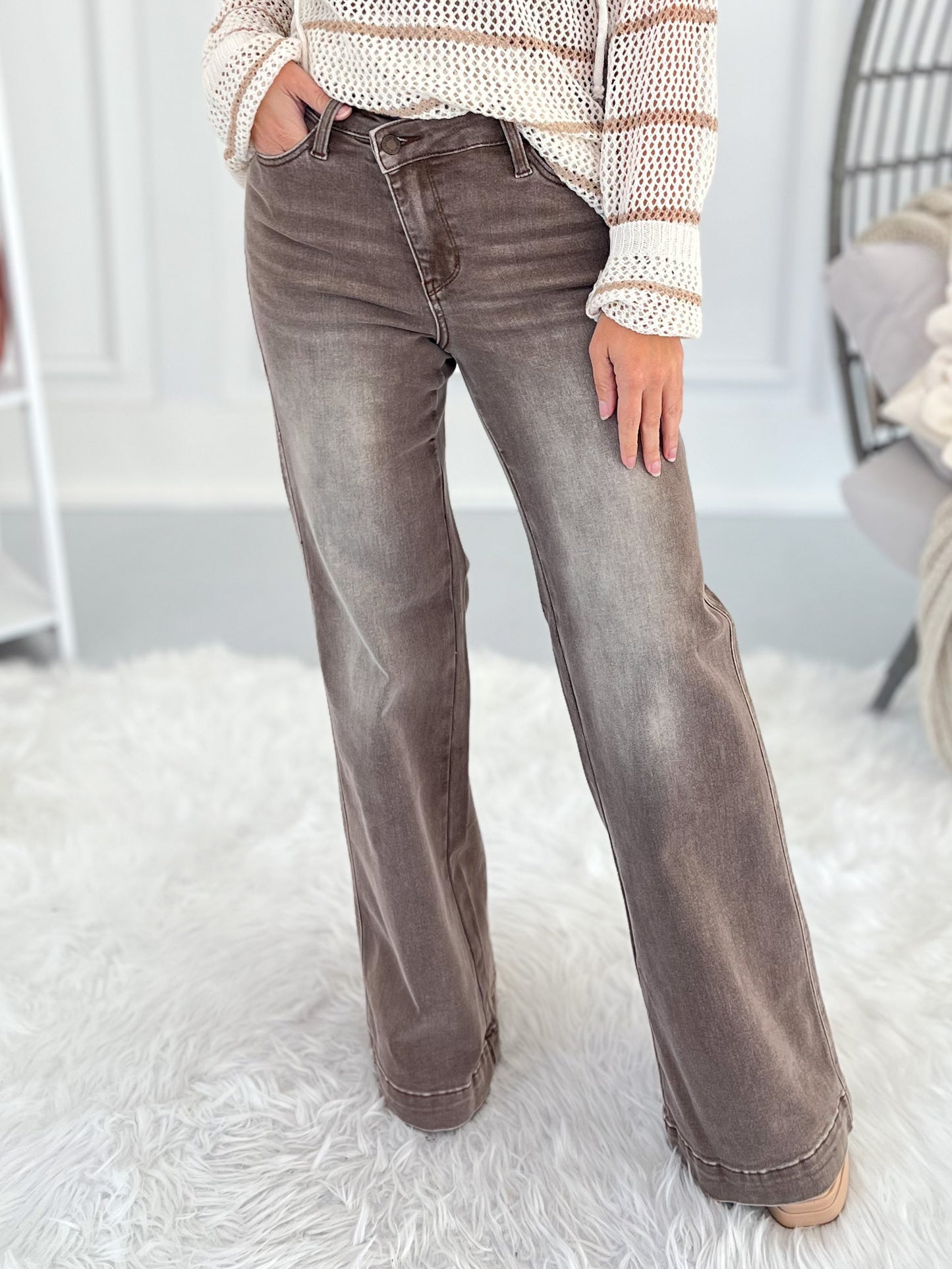 Time Traveler - Judy Blue Clay Yarn Dyed Retro Wide Leg Jean