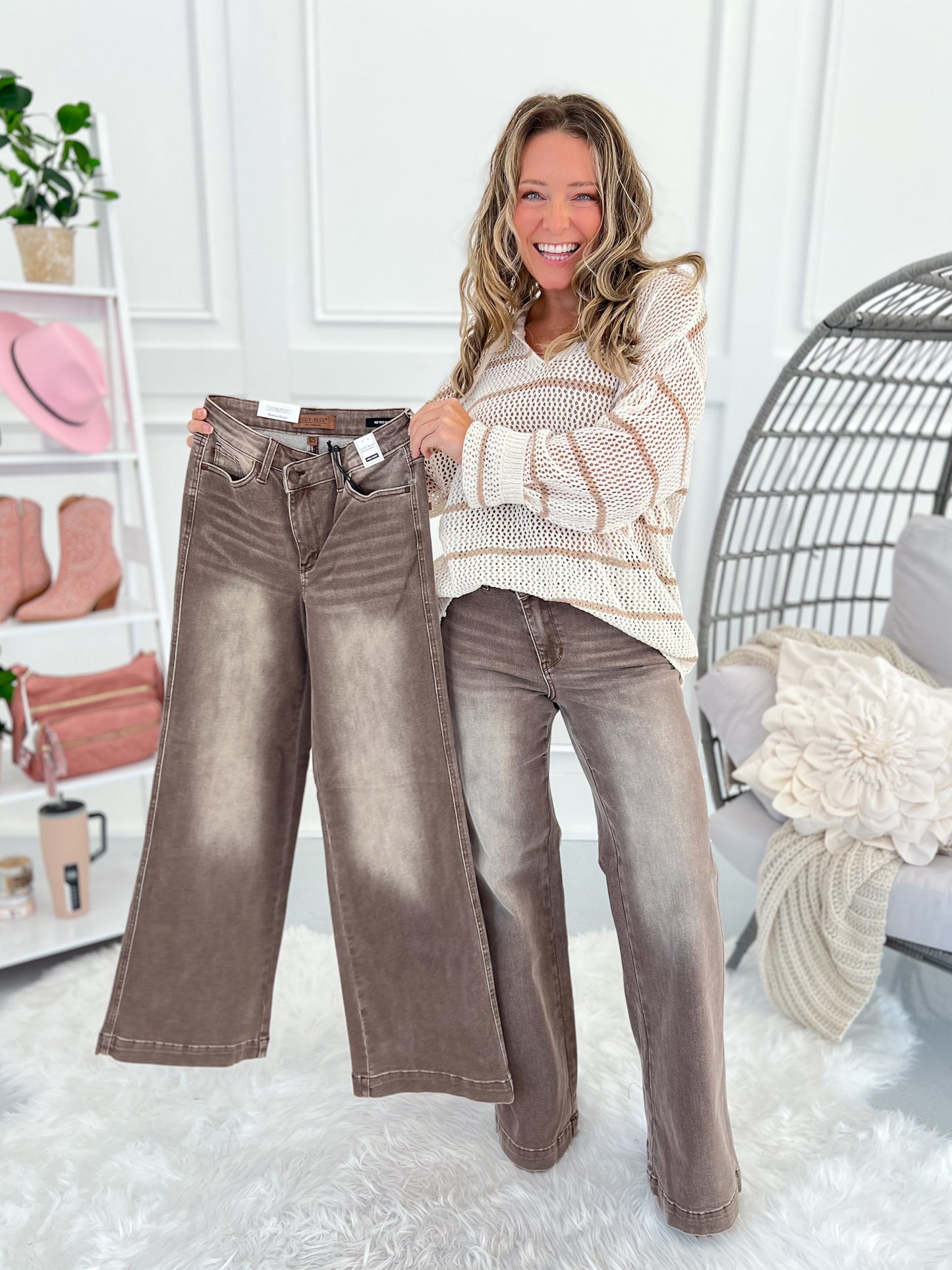 Time Traveler - Judy Blue Clay Yarn Dyed Retro Wide Leg Jean