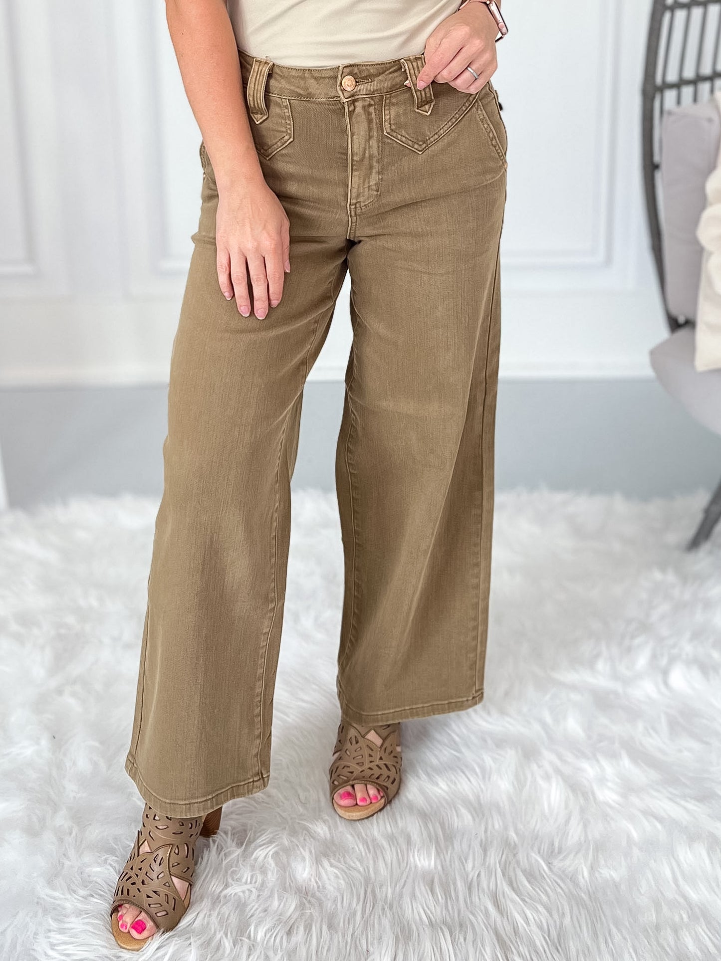 Golden Hour - Judy Blue Vintage Yoke Ankle Wide Leg Jean