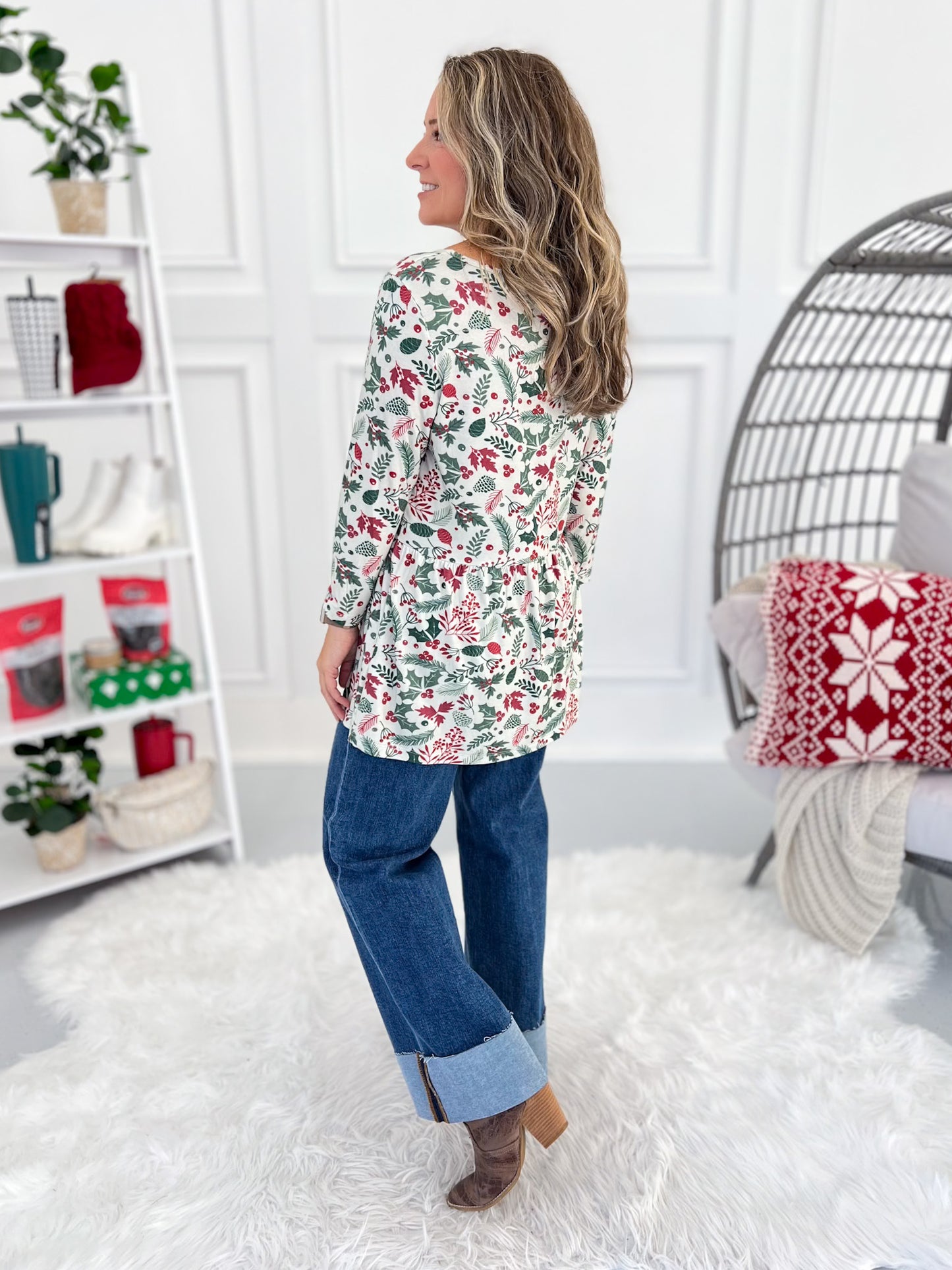 Sarah Ruffle 3/4 Sleeve - Holiday Berry