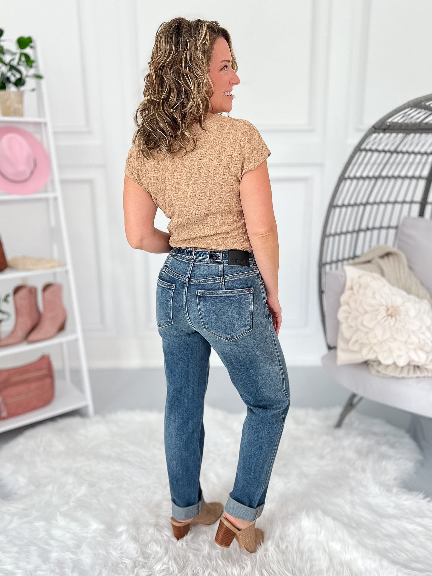 In A Cinch - Judy Blue Adjustable Back Boyfriend Jean with Hollywood Waist