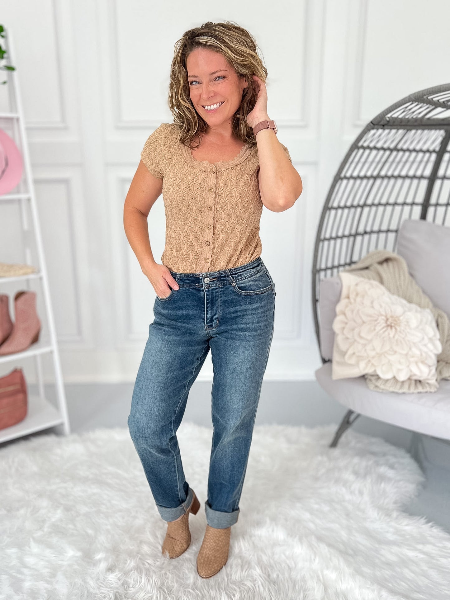 In A Cinch - Judy Blue Adjustable Back Boyfriend Jean with Hollywood Waist