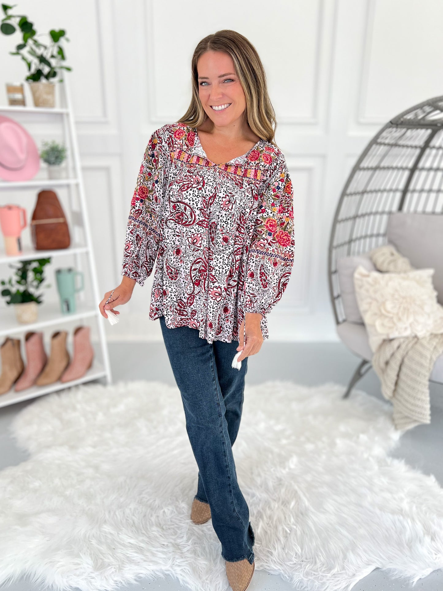 Travel The World Embroidered Boho Blouse