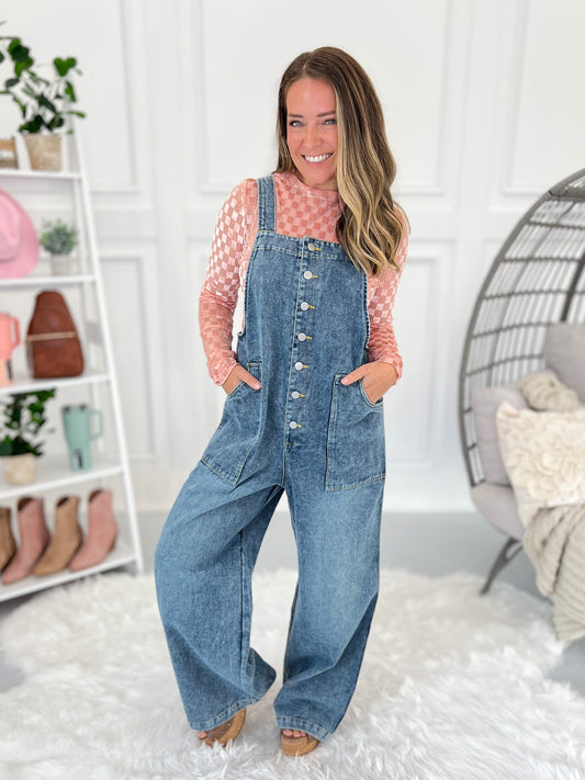 Dashing Denim Front Button Overalls