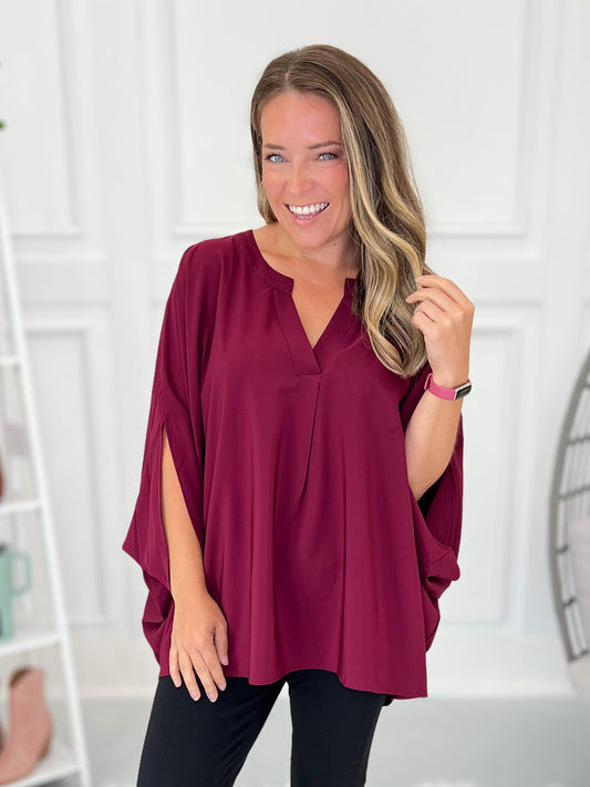 High Style Split Neck Poncho Blouse