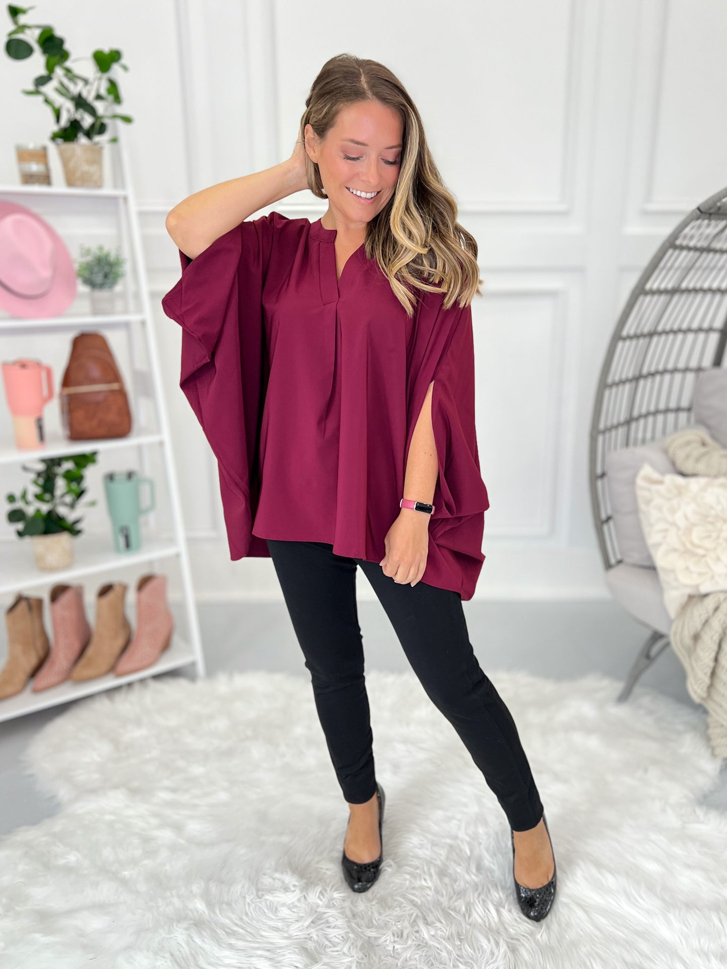 High Style Split Neck Poncho Blouse