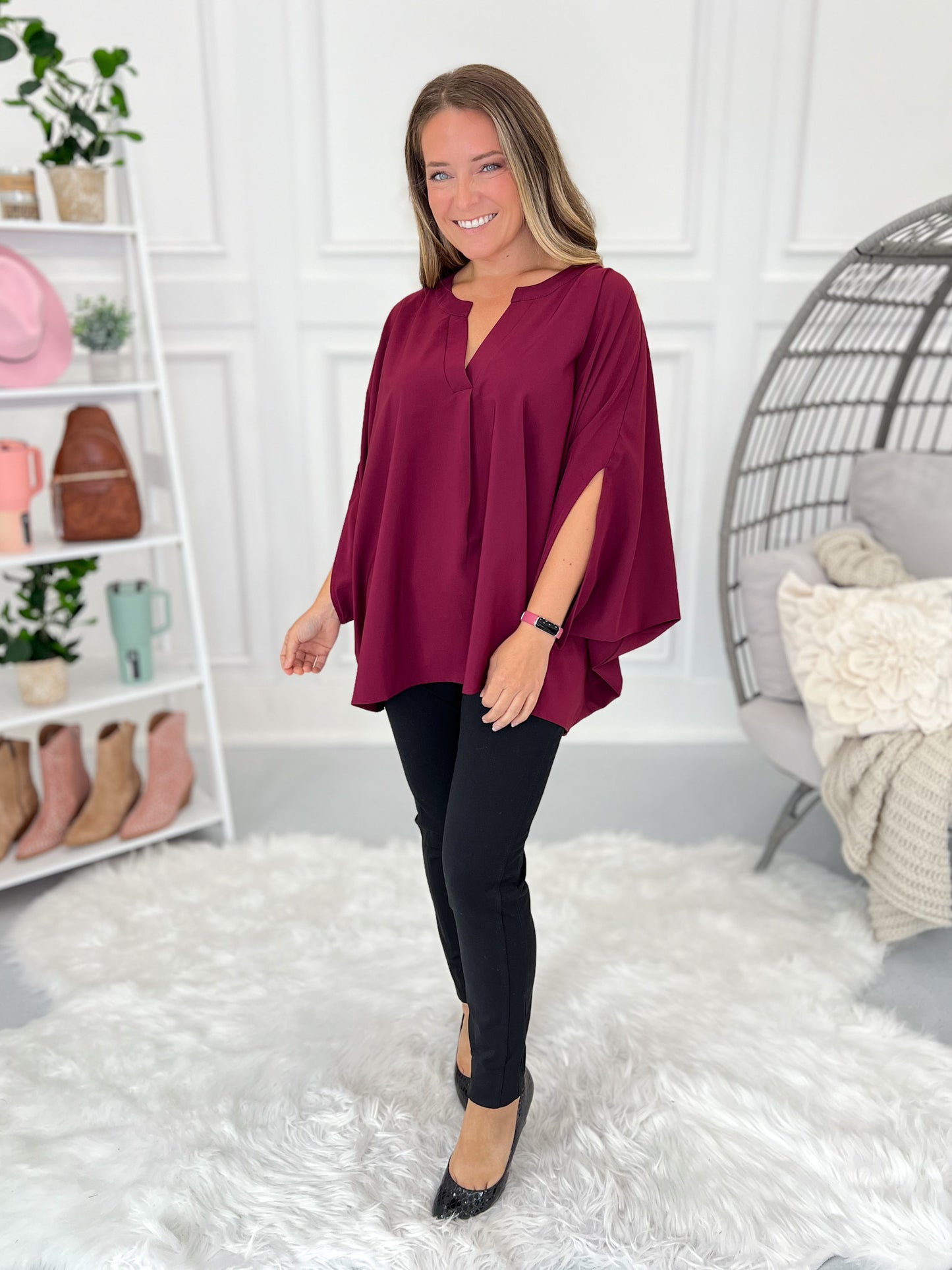 High Style Split Neck Poncho Blouse