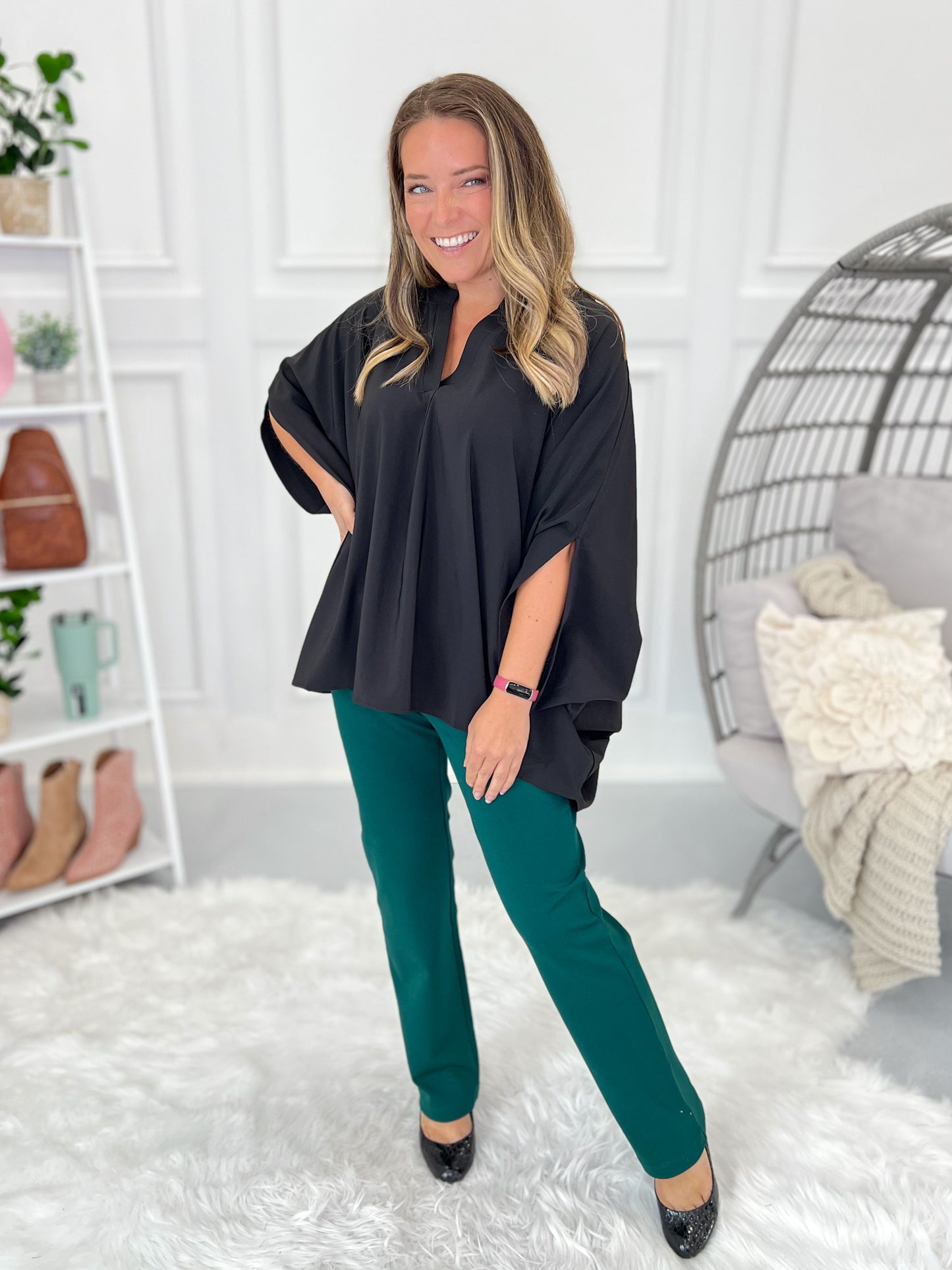 High Style Split Neck Poncho Blouse