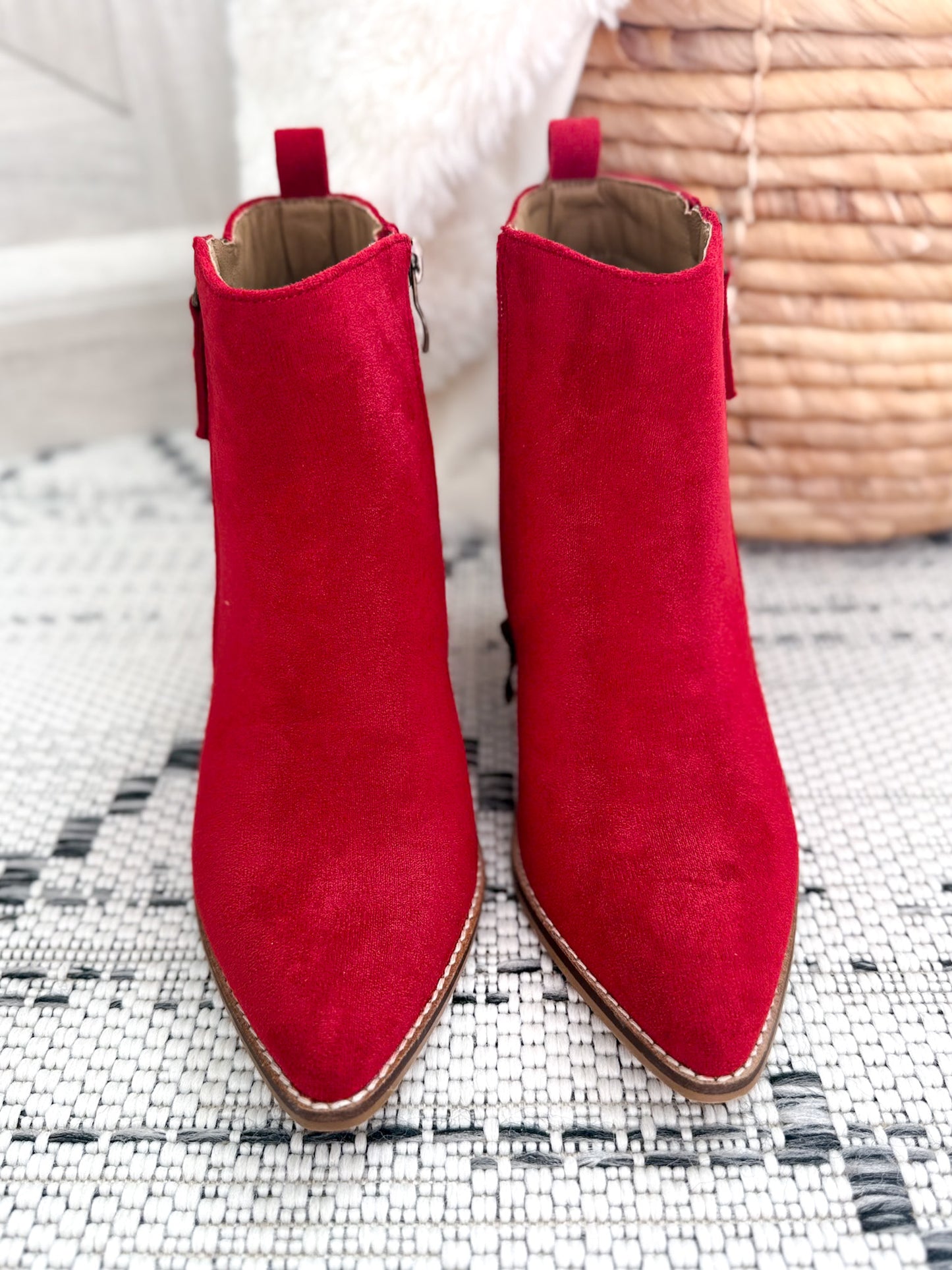 Corky's High Standard Block Heel Ankle Boot - Dark Red Faux Suede