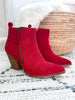 Corky's High Standard Block Heel Ankle Boot - Dark Red Faux Suede