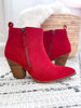Corky's High Standard Block Heel Ankle Boot - Dark Red Faux Suede