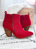 Corky's High Standard Block Heel Ankle Boot - Dark Red Faux Suede