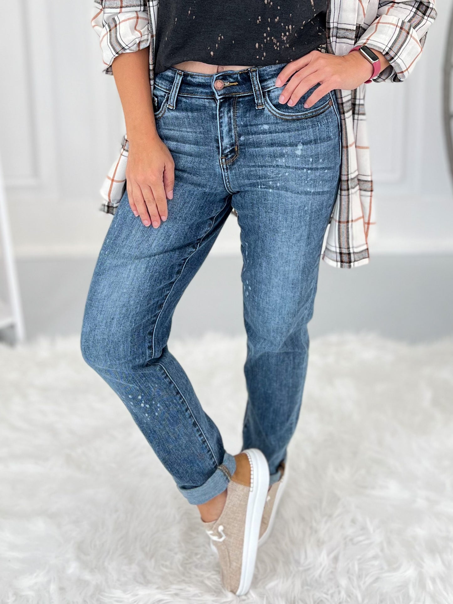 Life Of The Party - Judy Blue Bleach Splash Boyfriend Jeans