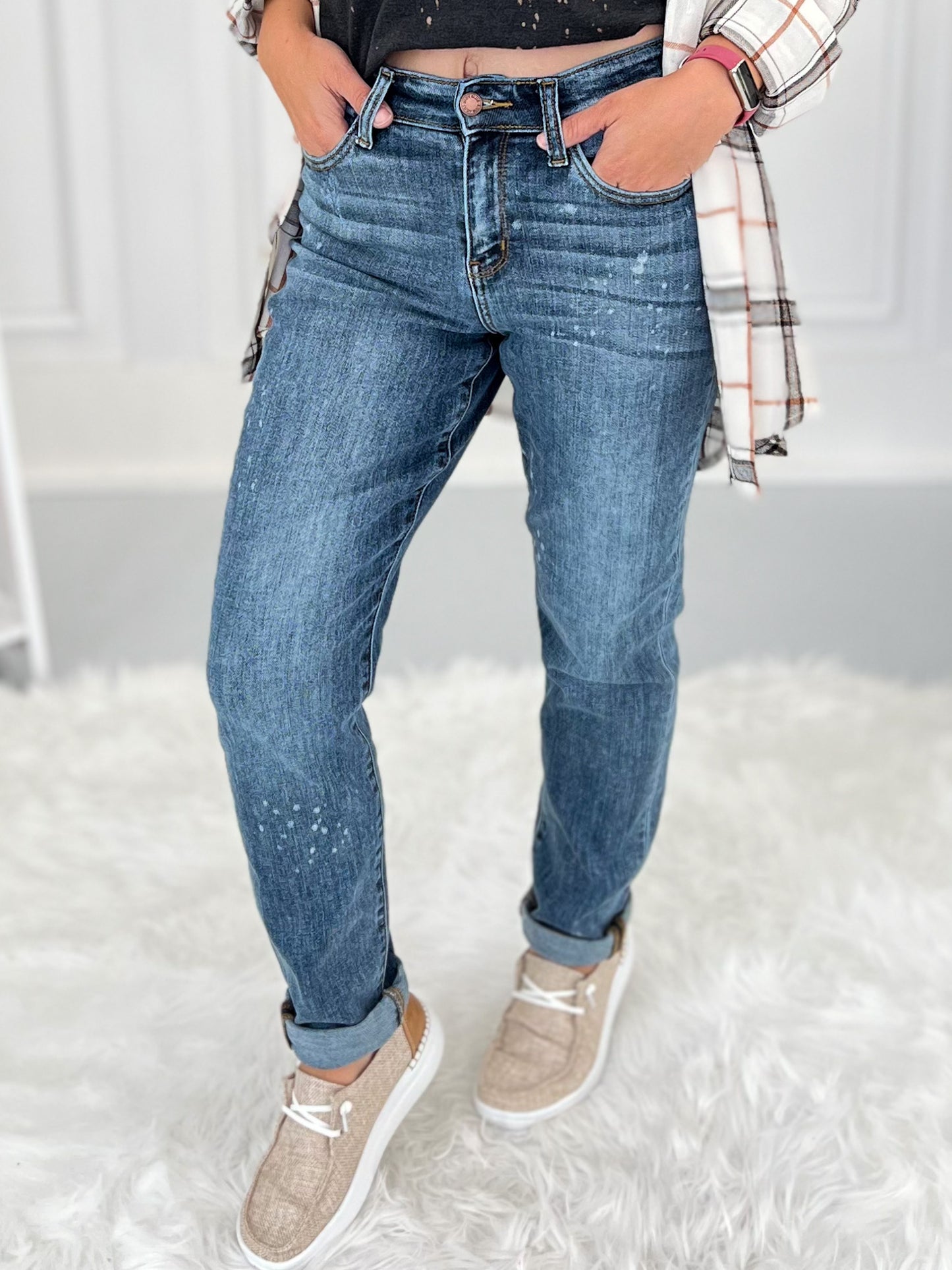 Life Of The Party - Judy Blue Bleach Splash Boyfriend Jeans