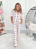Matching Button Down Pajama Set - Holiday Bow Stripe