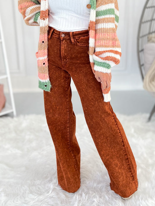 Judy Blue - Pumpkin Spice Dyed Retro Wide Leg Jeans- Final Sale