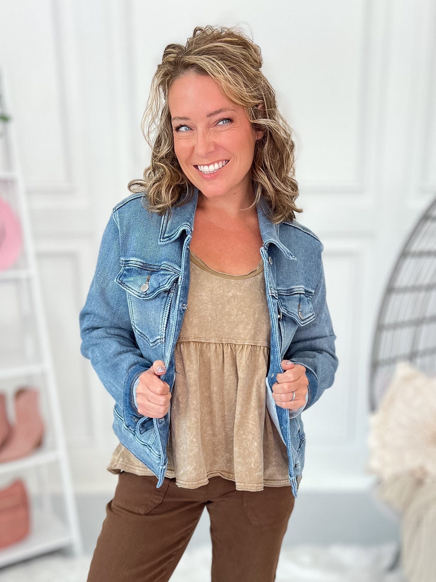 Judy Blue Classic Cicily Knit Denim Trucker Jacket