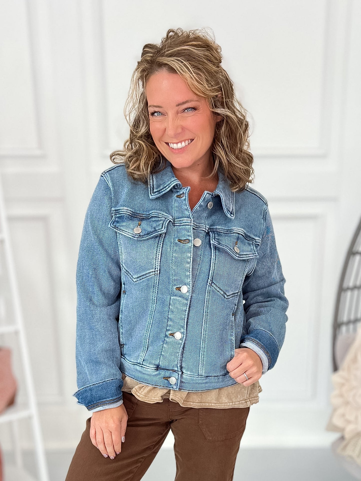 Judy Blue Classic Cicily Knit Denim Trucker Jacket