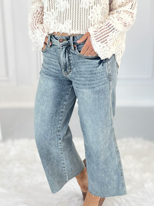 Very Demure - Judy Blue Tummy Control Cropped Wide Jeans- Final Sale