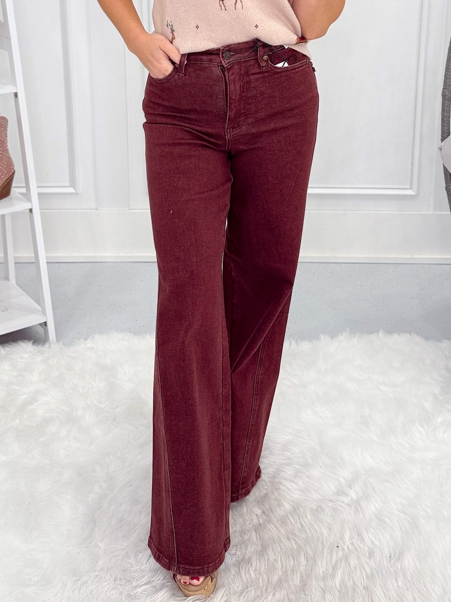 *DOOR BUSTER* Retro Rouge - Judy Blue Burgundy Retro Wide Leg Jean