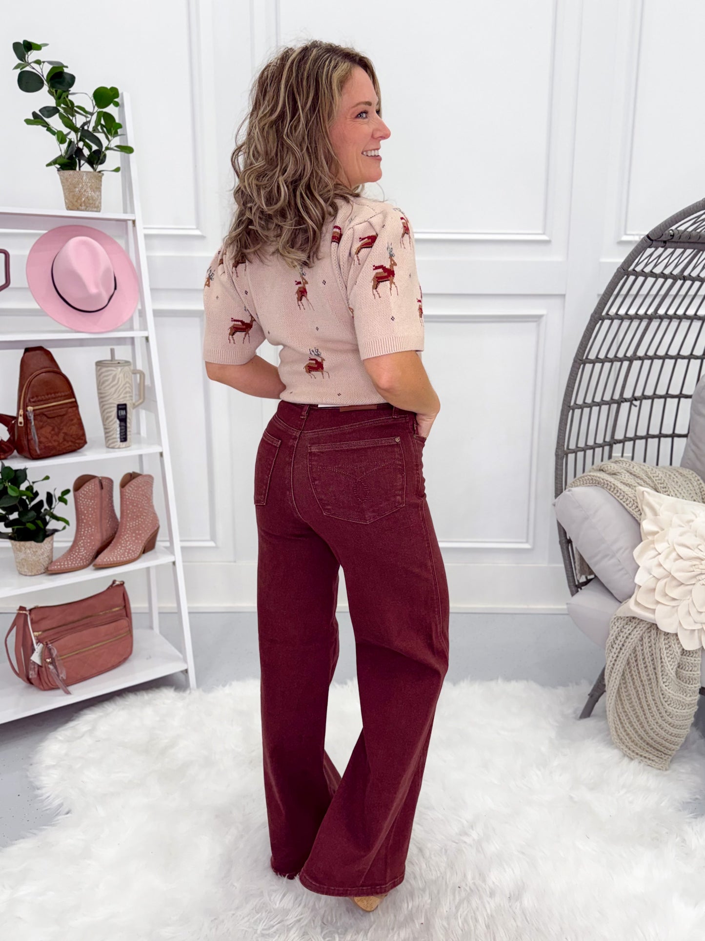 *DOOR BUSTER* Retro Rouge - Judy Blue Burgundy Retro Wide Leg Jean