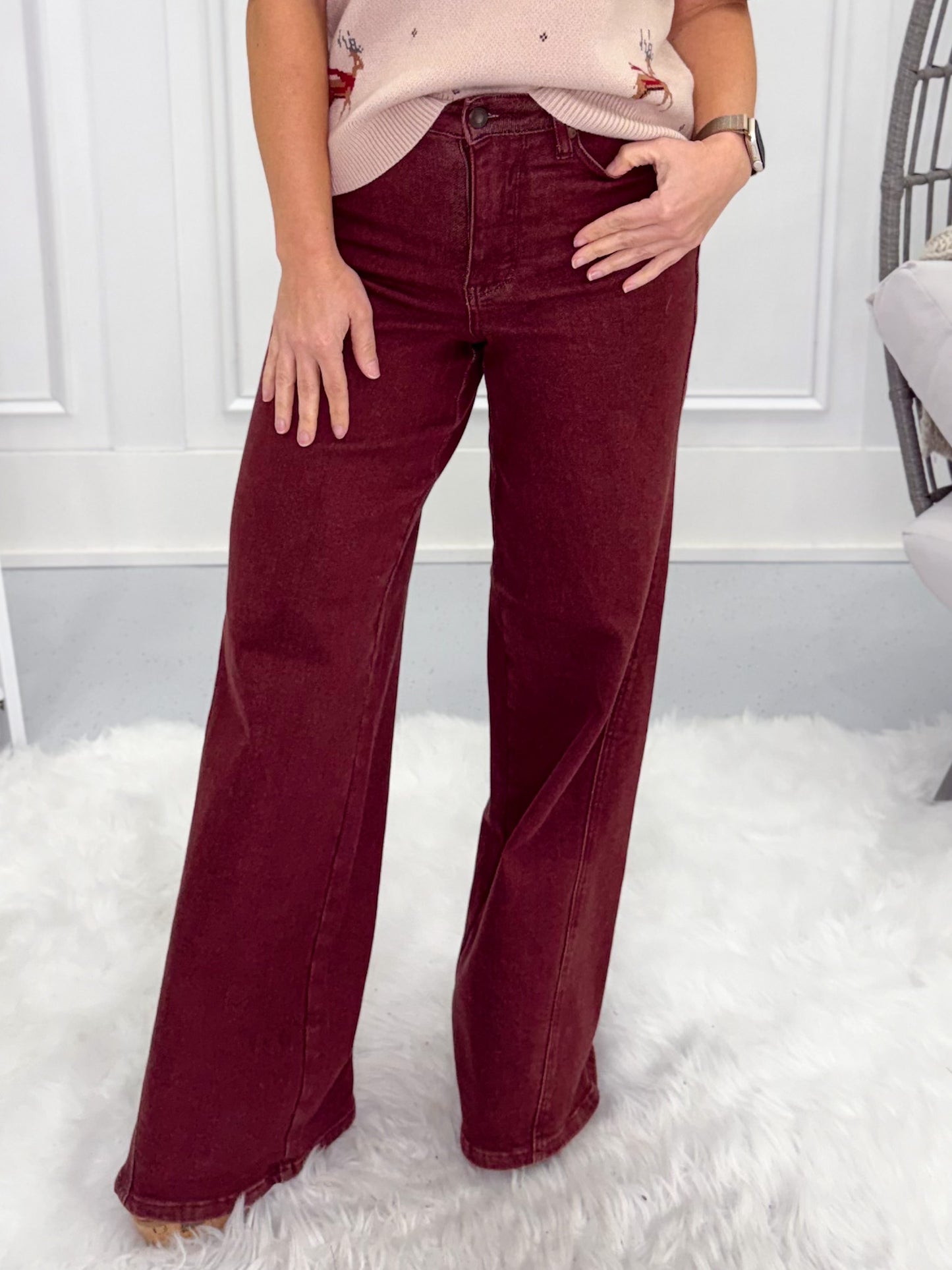 *DOOR BUSTER* Retro Rouge - Judy Blue Burgundy Retro Wide Leg Jean