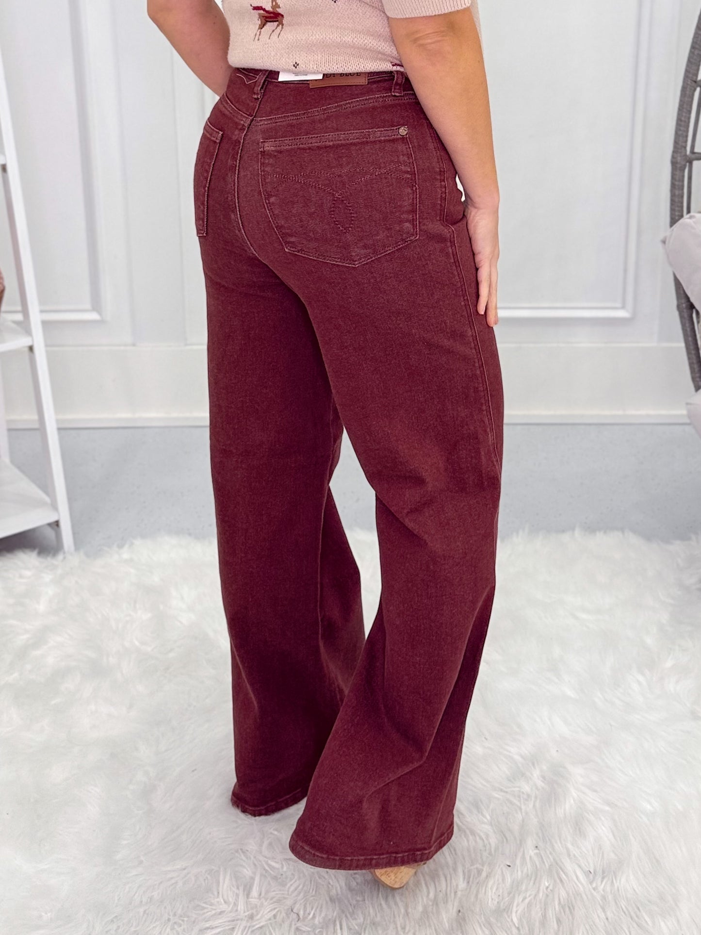 *DOOR BUSTER* Retro Rouge - Judy Blue Burgundy Retro Wide Leg Jean