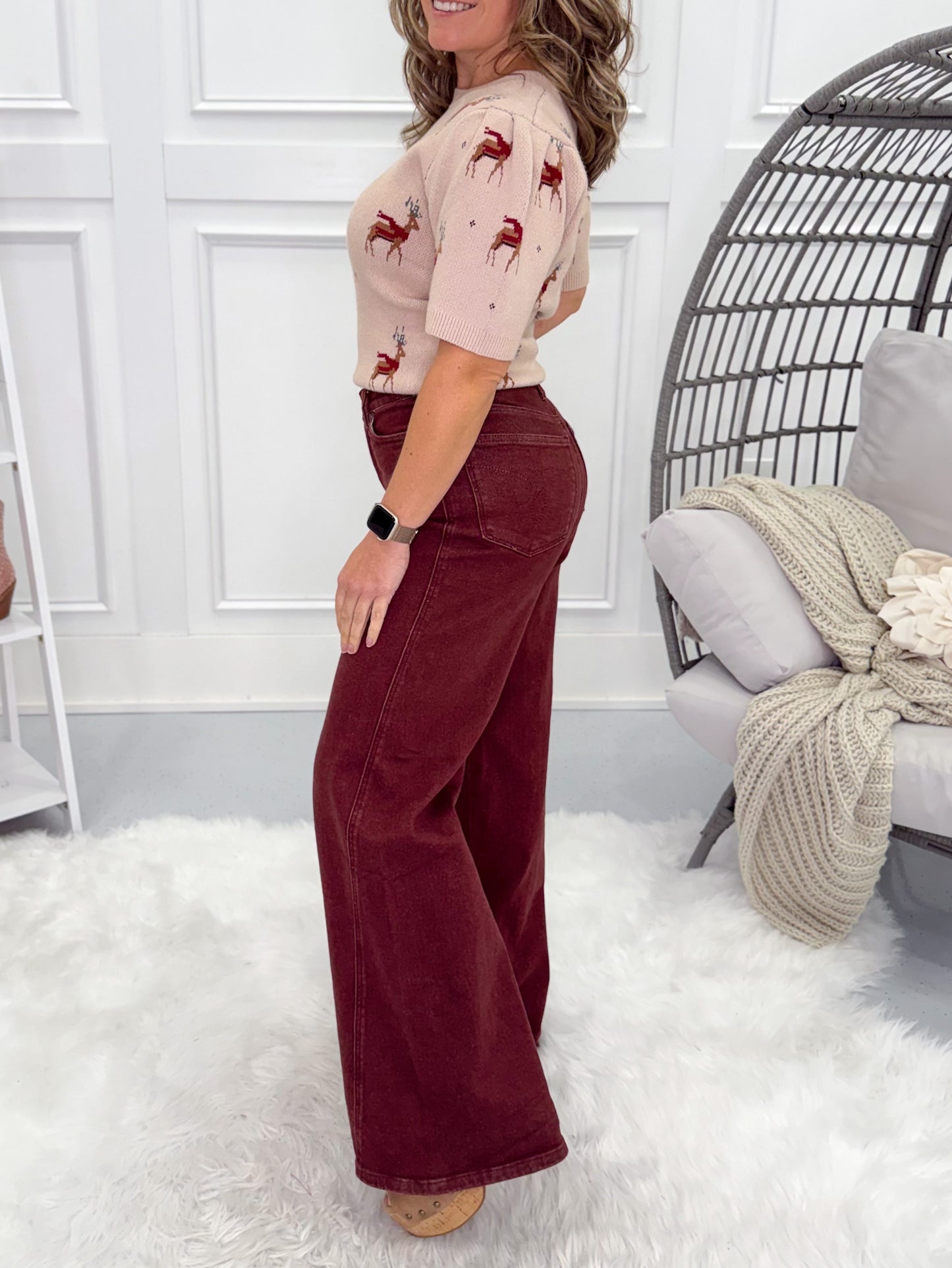 *DOOR BUSTER* Retro Rouge - Judy Blue Burgundy Retro Wide Leg Jean