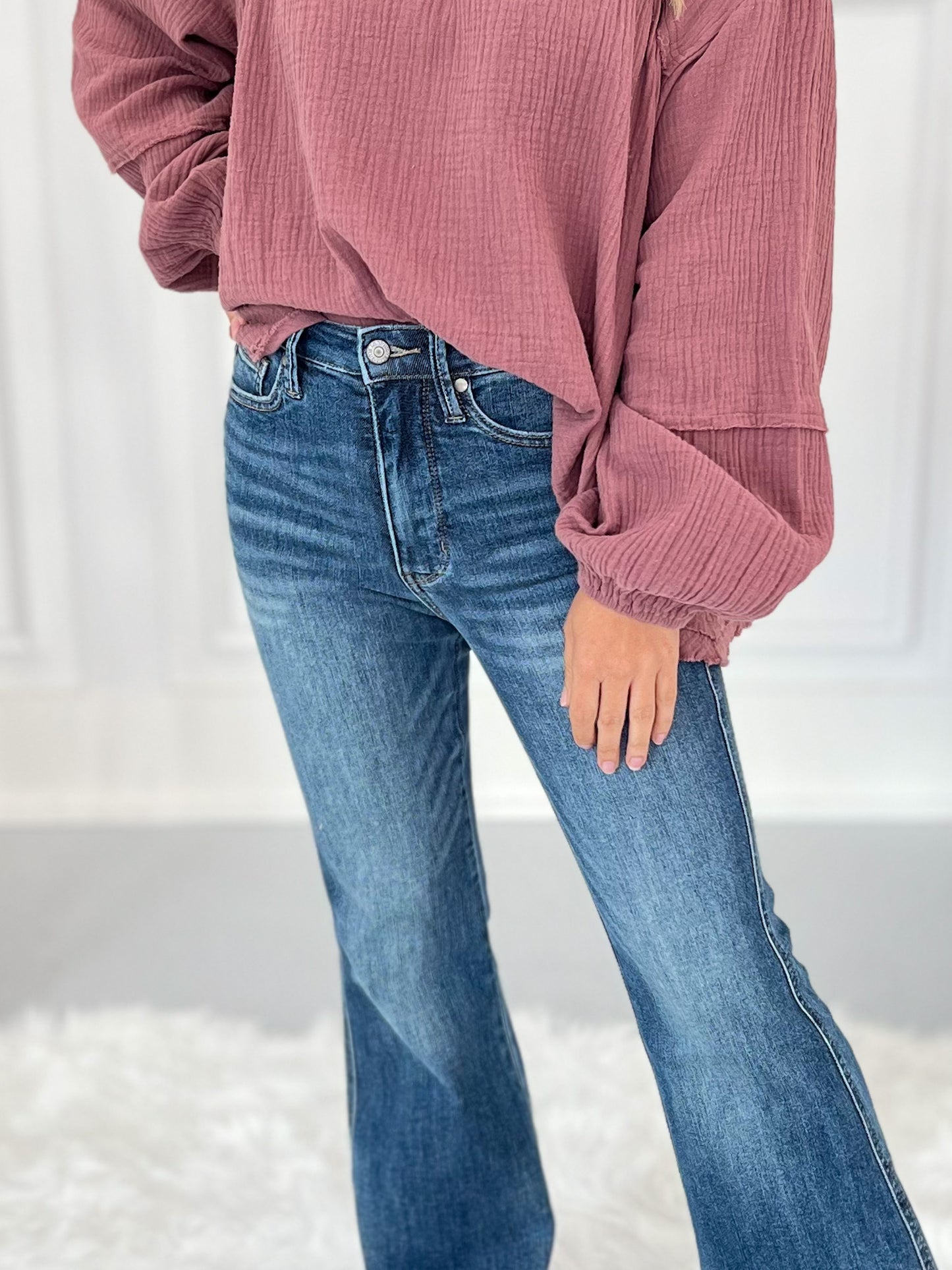 Judy Blue Tummy Control Fray Hem Flare Jeans