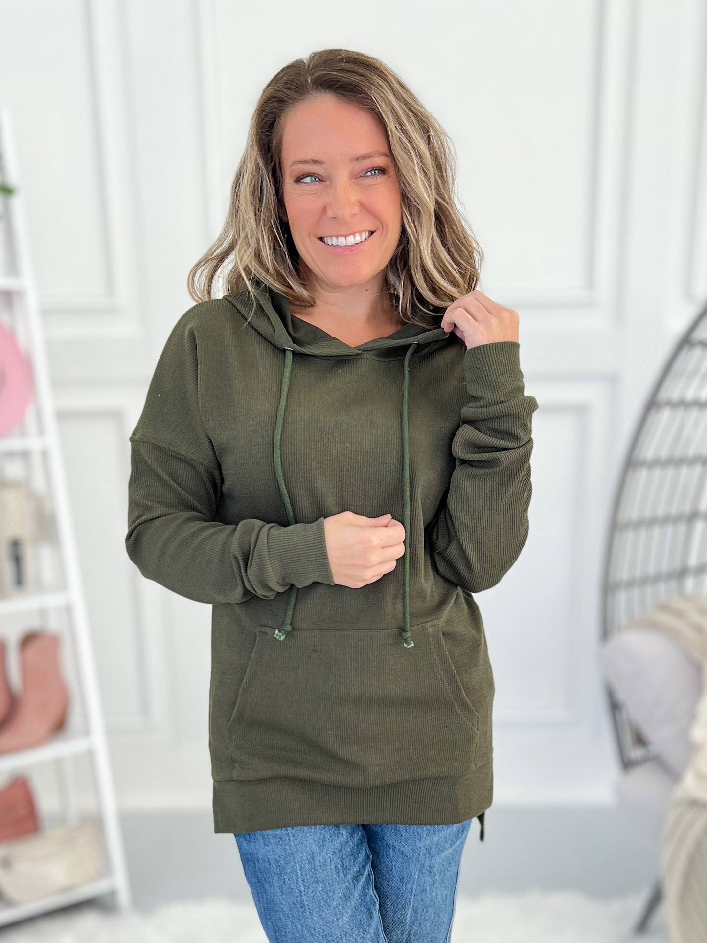 Kacey Ribbed Hoodie - Olive