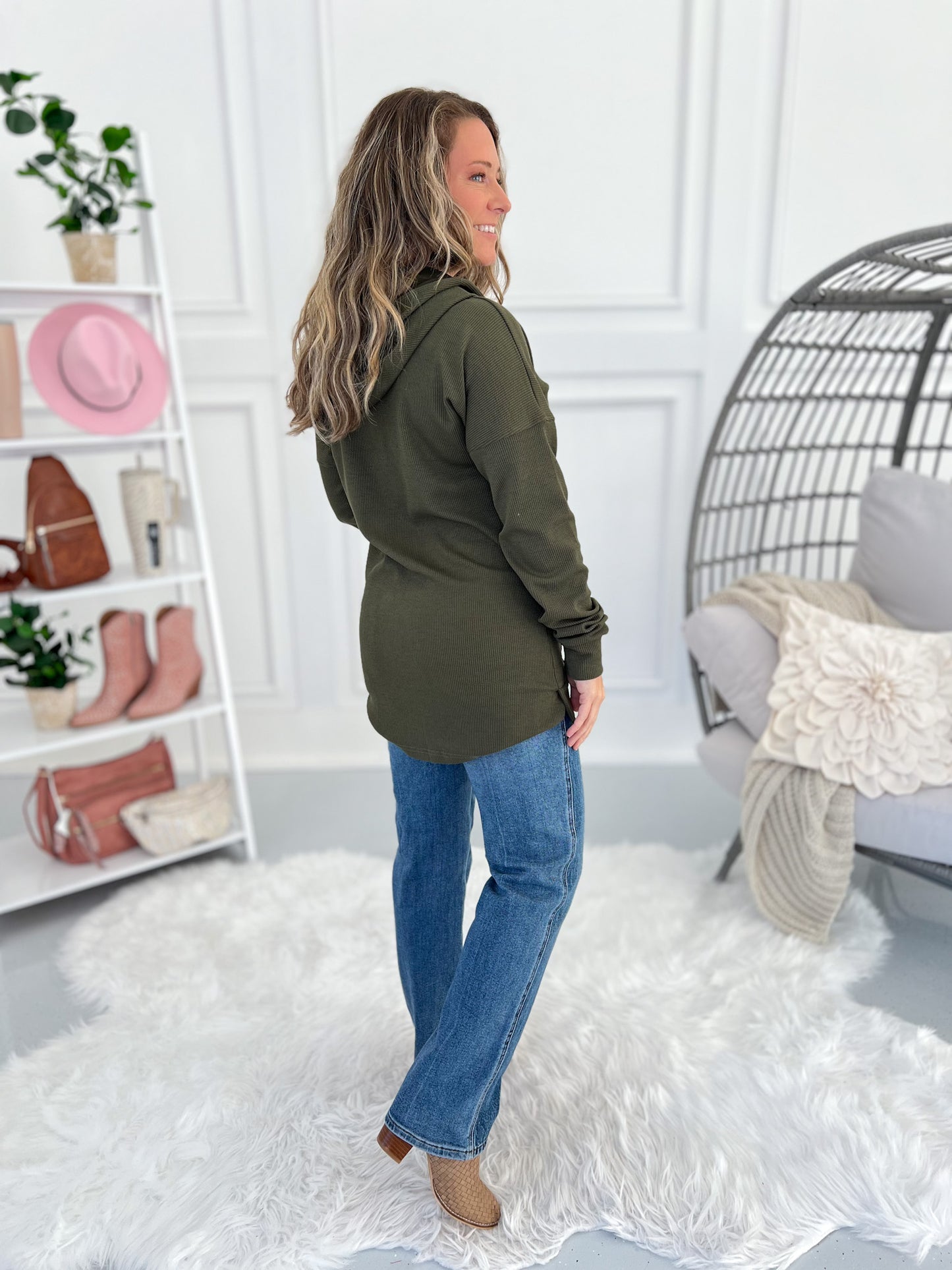 Kacey Ribbed Hoodie - Olive