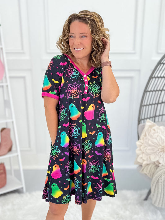 Crazy Soft Pajama Dress - Spooky Nights