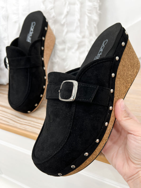 Corky's Just Precious Wedge - Black Faux Suede