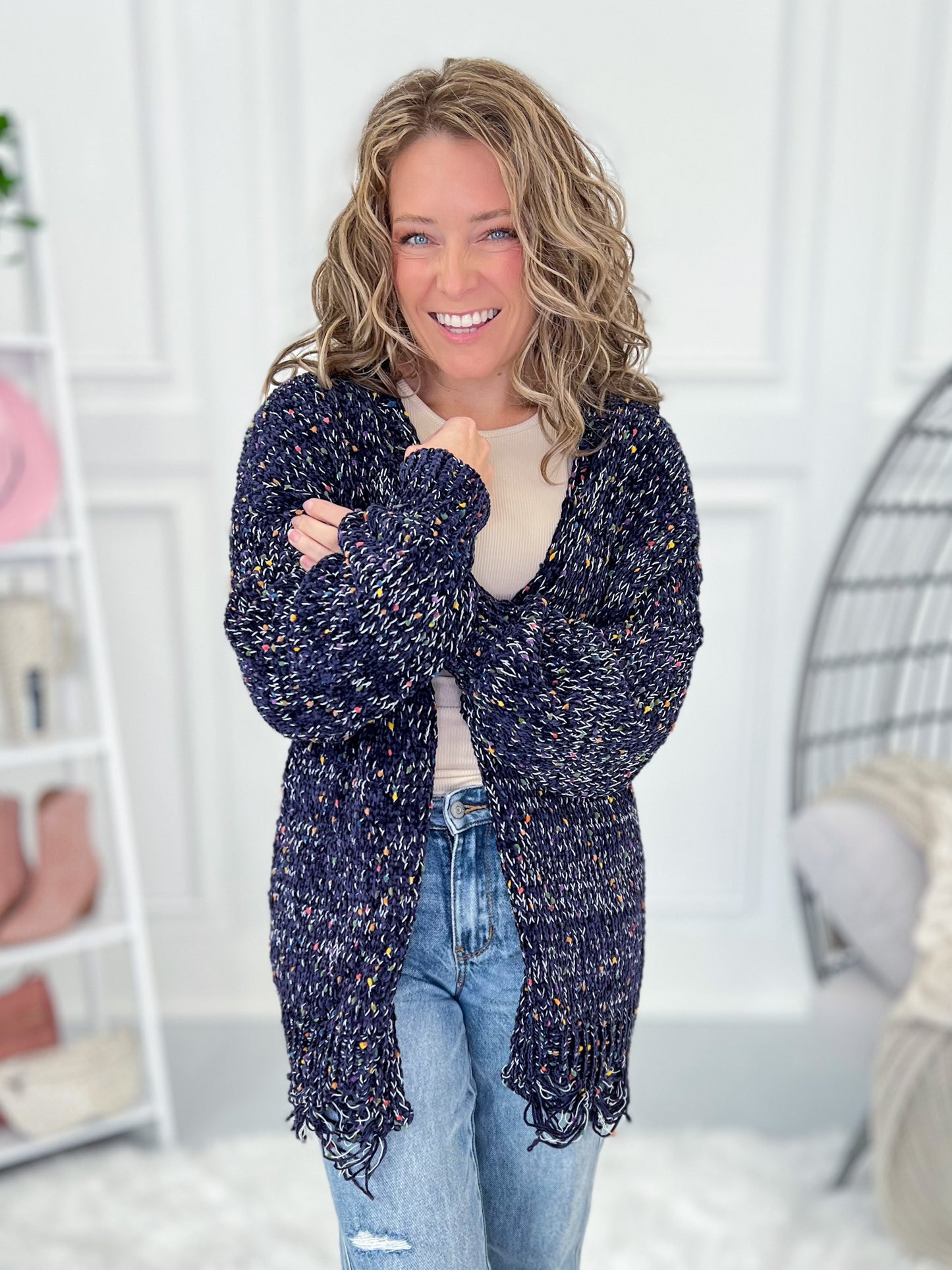 Filled With Fun Knit Cardigan - Navy