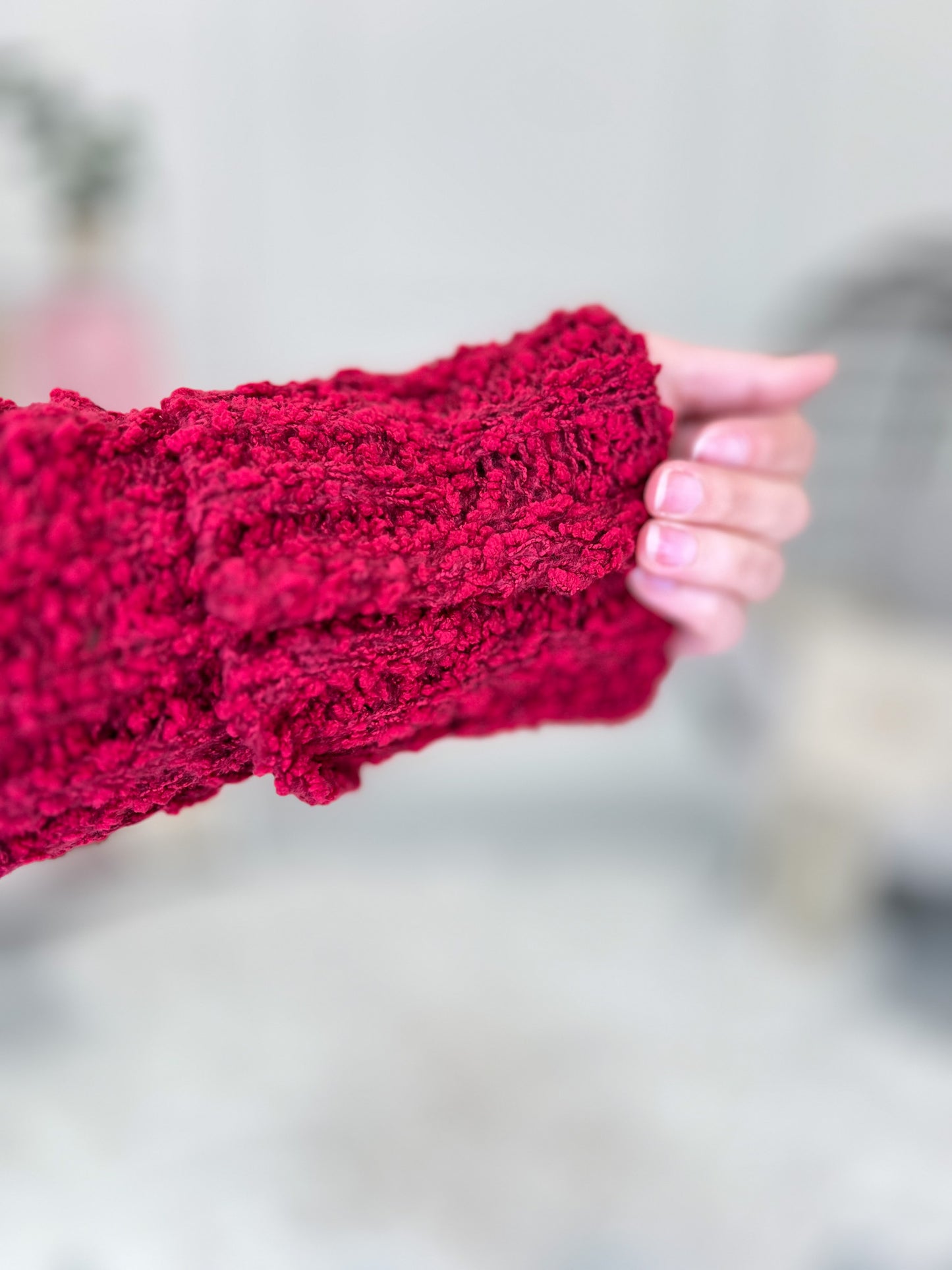 Stay With It Popcorn Crochet Cardigan - Burgundy