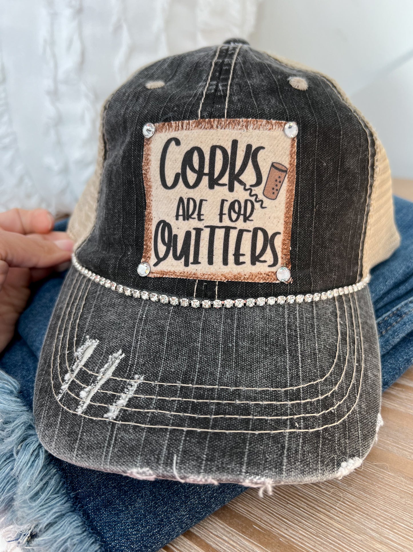 Assorted Quotes Distressed Trucker Hats - Bling