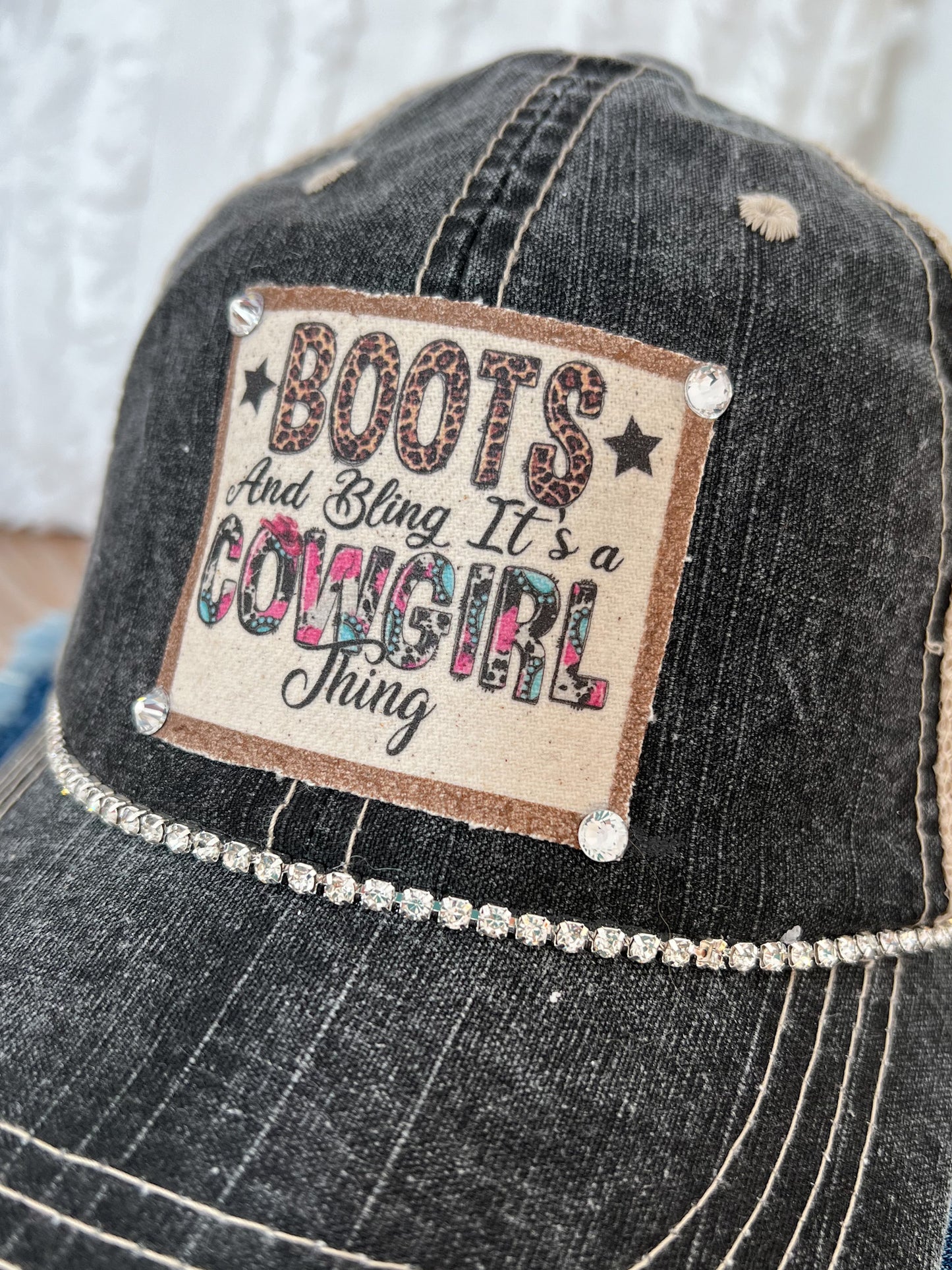 Assorted Quotes Distressed Trucker Hats - Bling