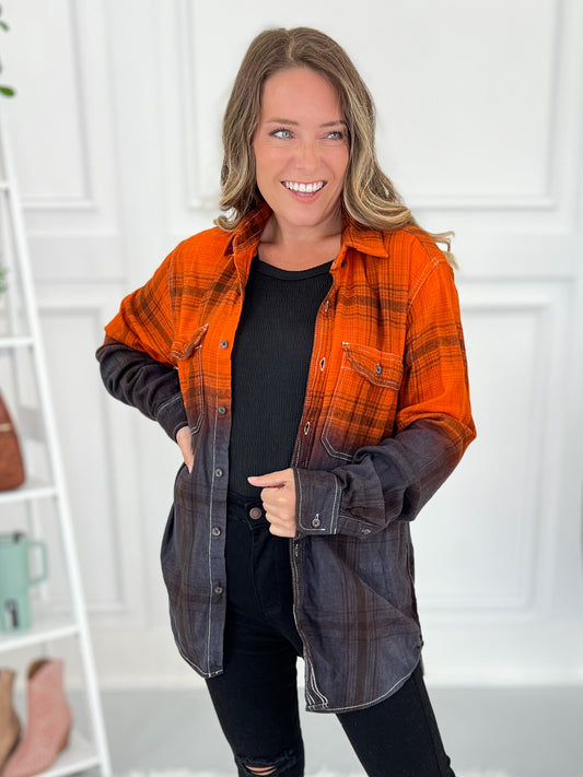 Dual-Tone Button Up Flannel - Orange/Black