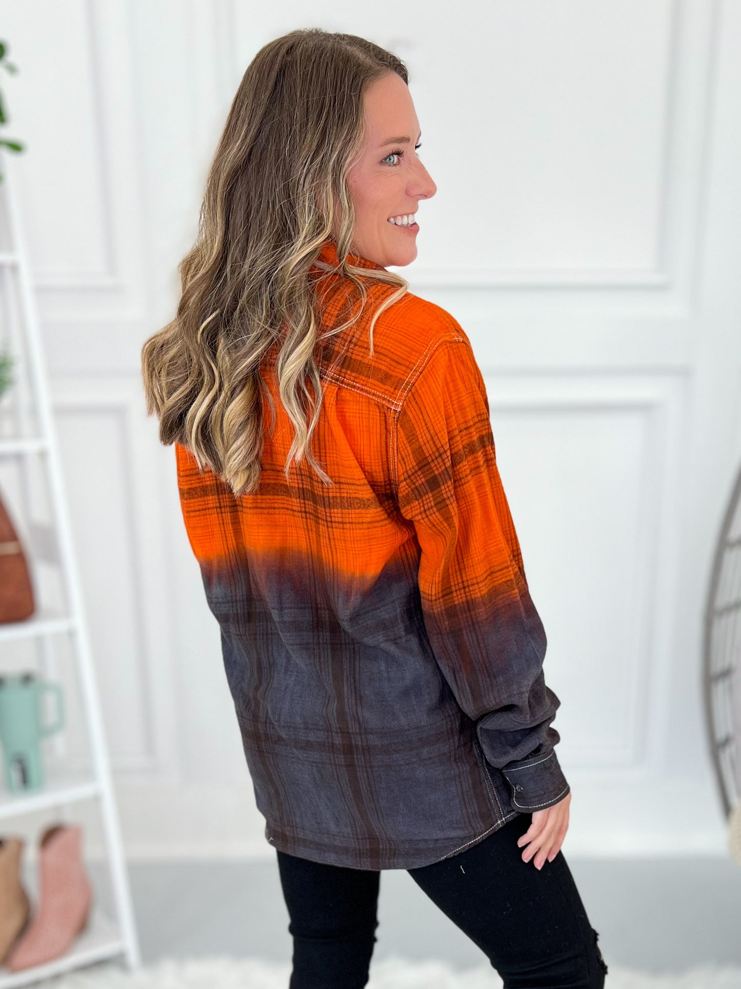 Dual-Tone Button Up Flannel - Orange/Black