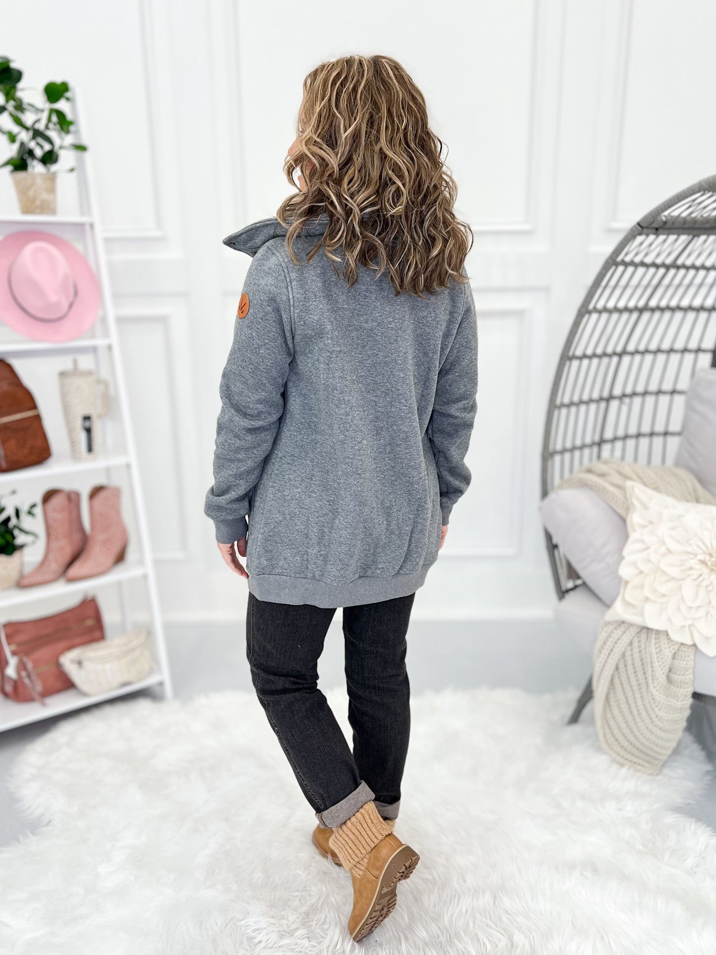 Cozy Craze Zip Up Cowl - Charcoal