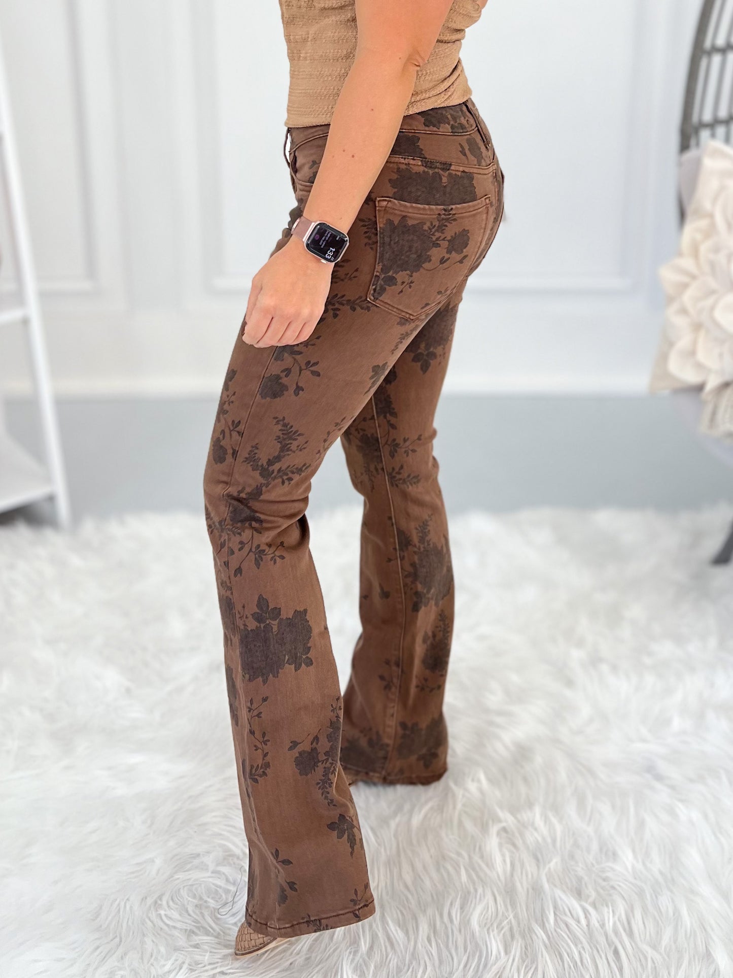 Brown Eyed Girl - Lovervet Brown Floral Bootcut