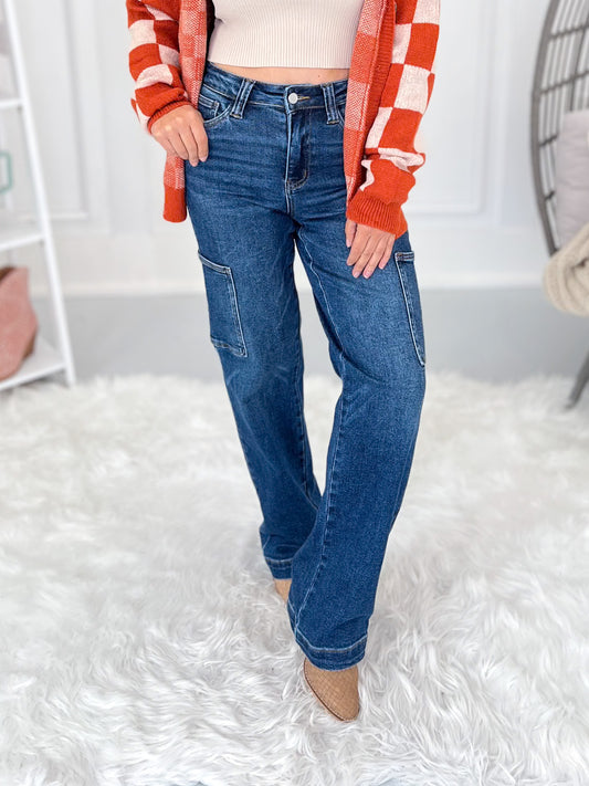 Carry On - Judy Blue Cargo Wide Leg Jeans- Final Sale