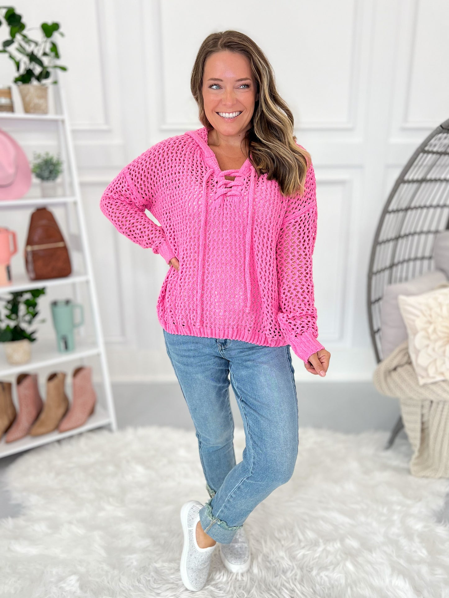 Thinking Pink Crochet Hoodie