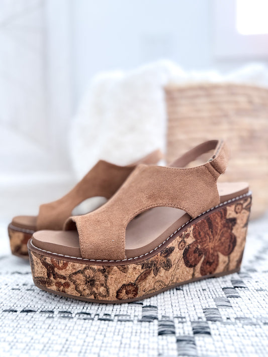 Corky's Freddie Floral Wedge - Taupe Faux Suede