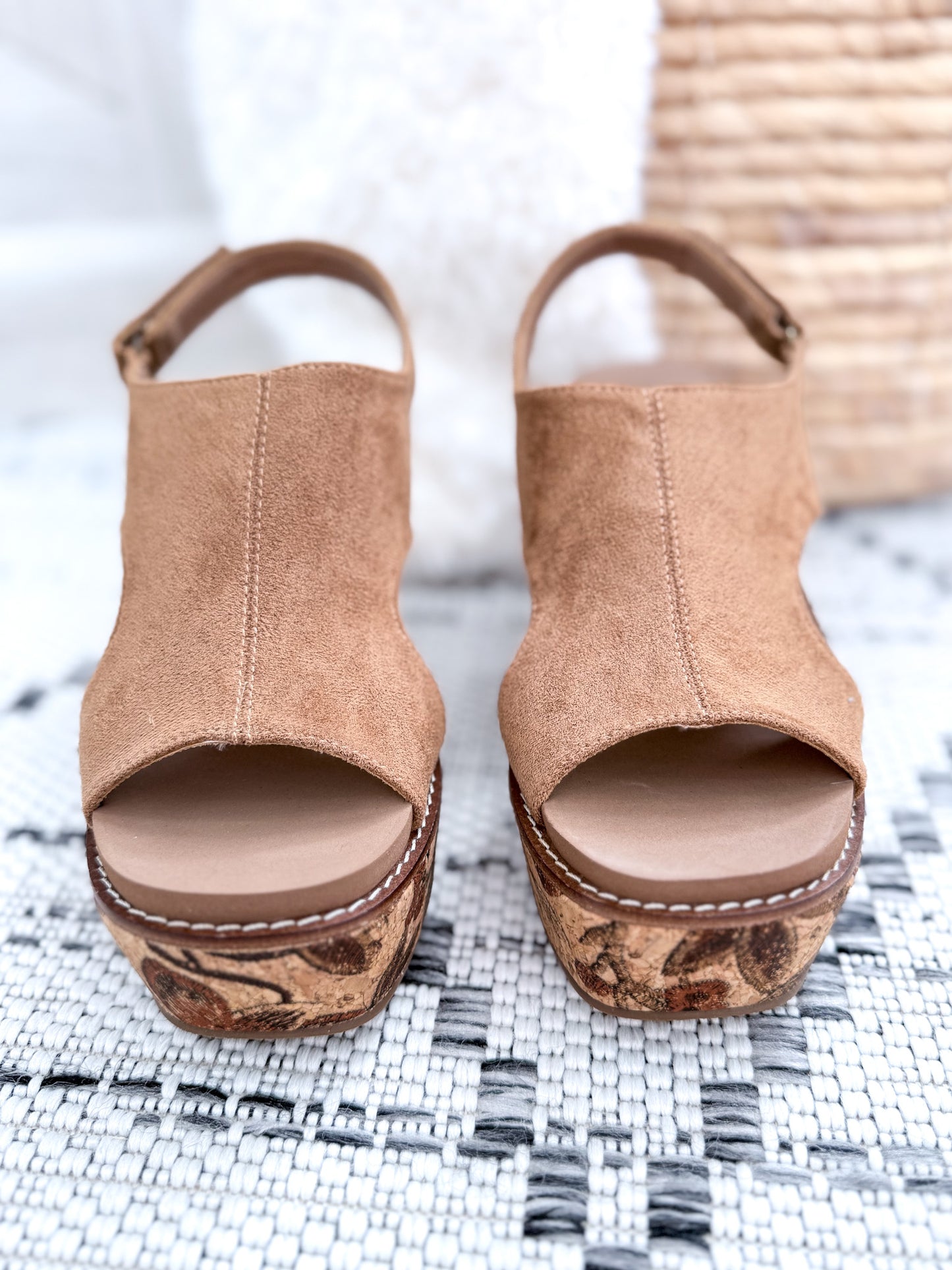 Corky's Freddie Floral Wedge - Taupe Faux Suede