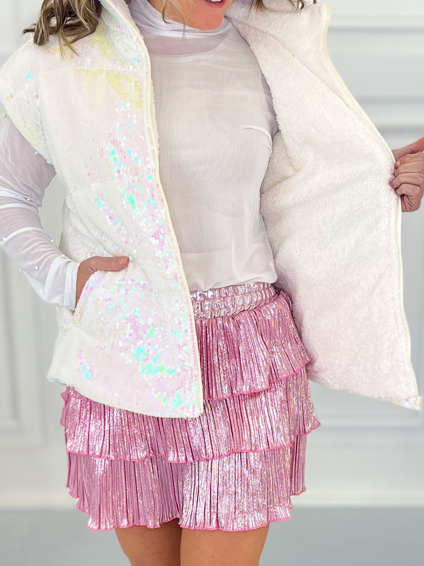 Sure To Shine Sequin Puffer Vest