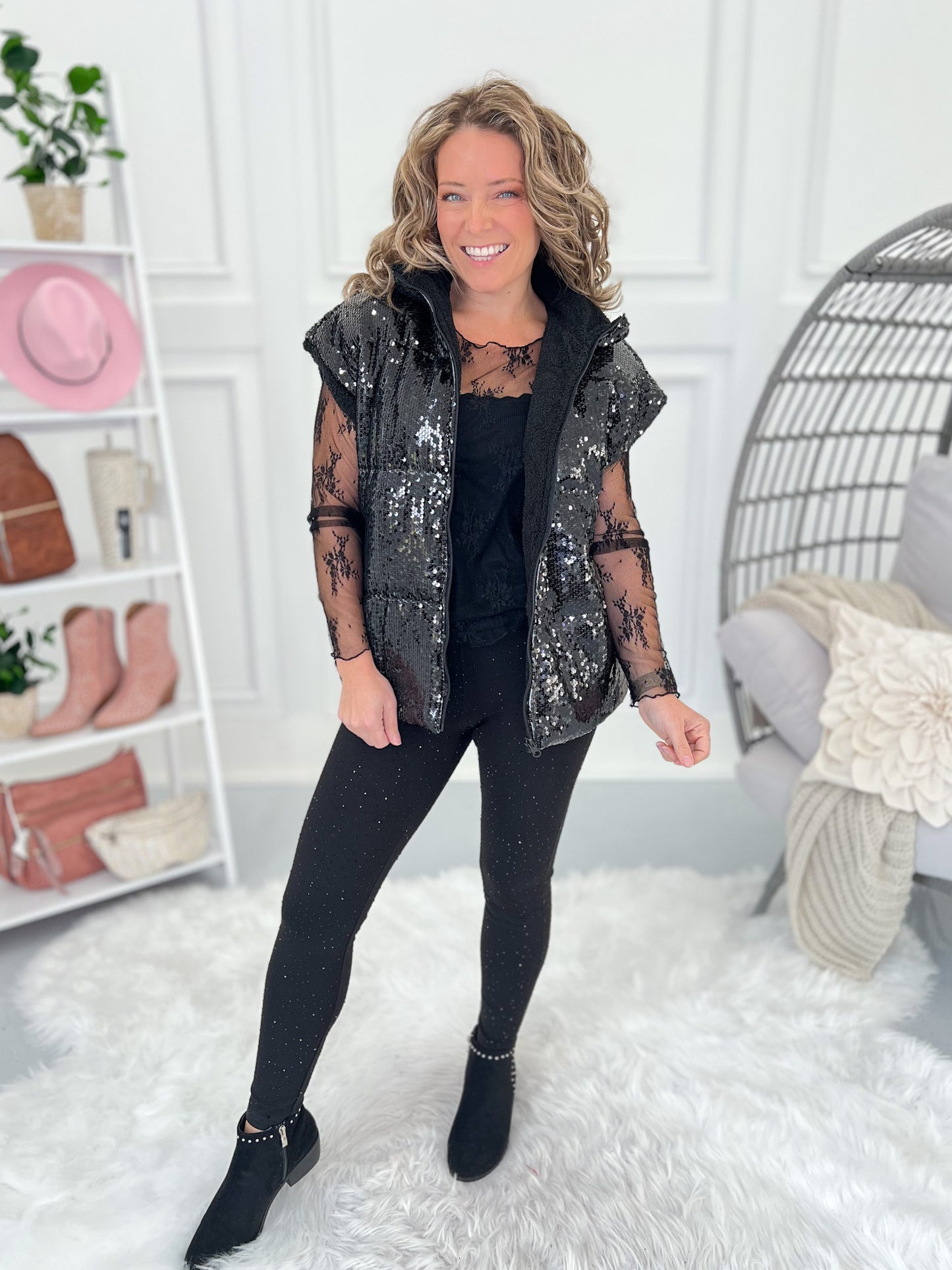 Sure To Shine Sequin Puffer Vest