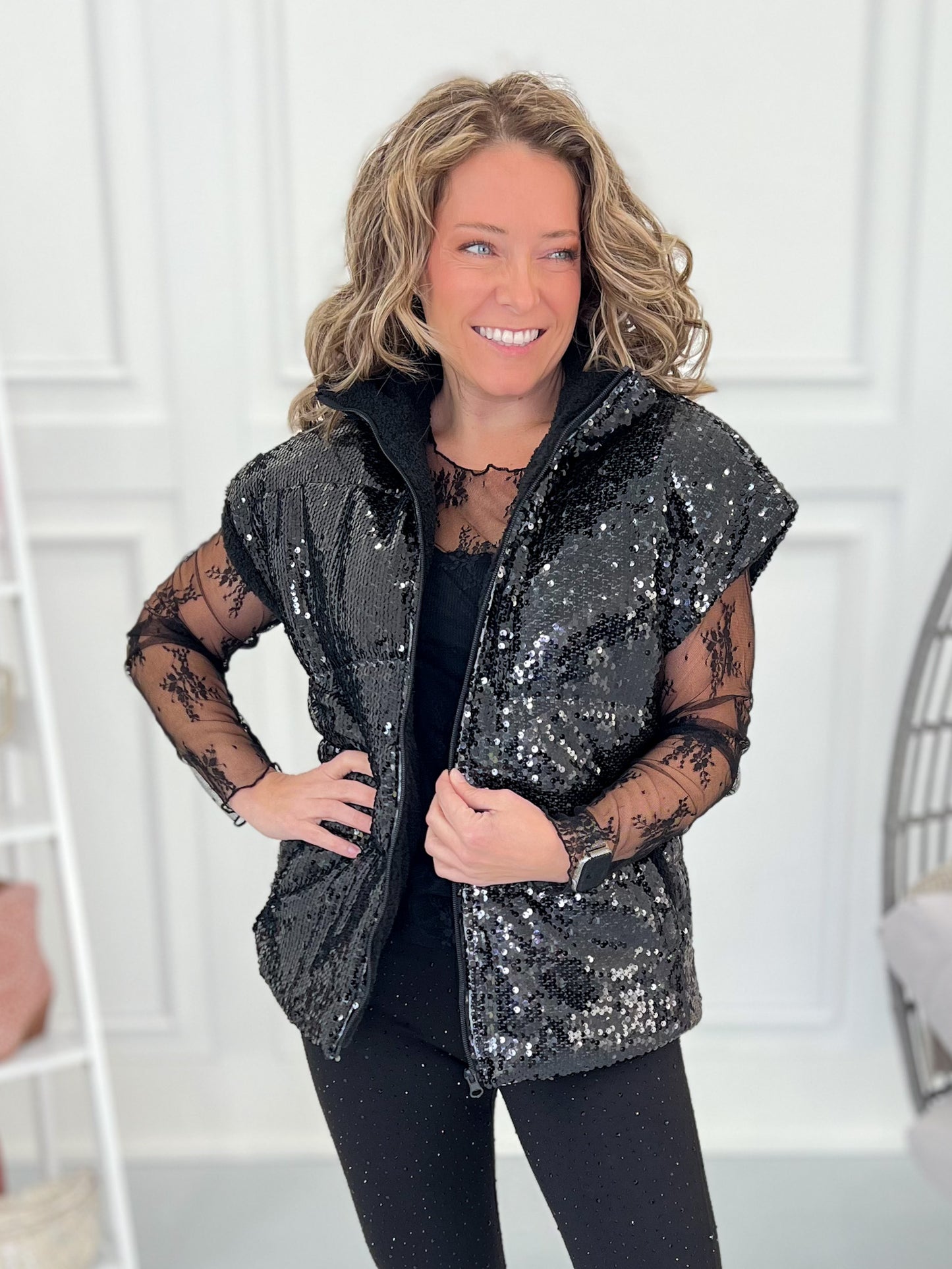 Sure To Shine Sequin Puffer Vest