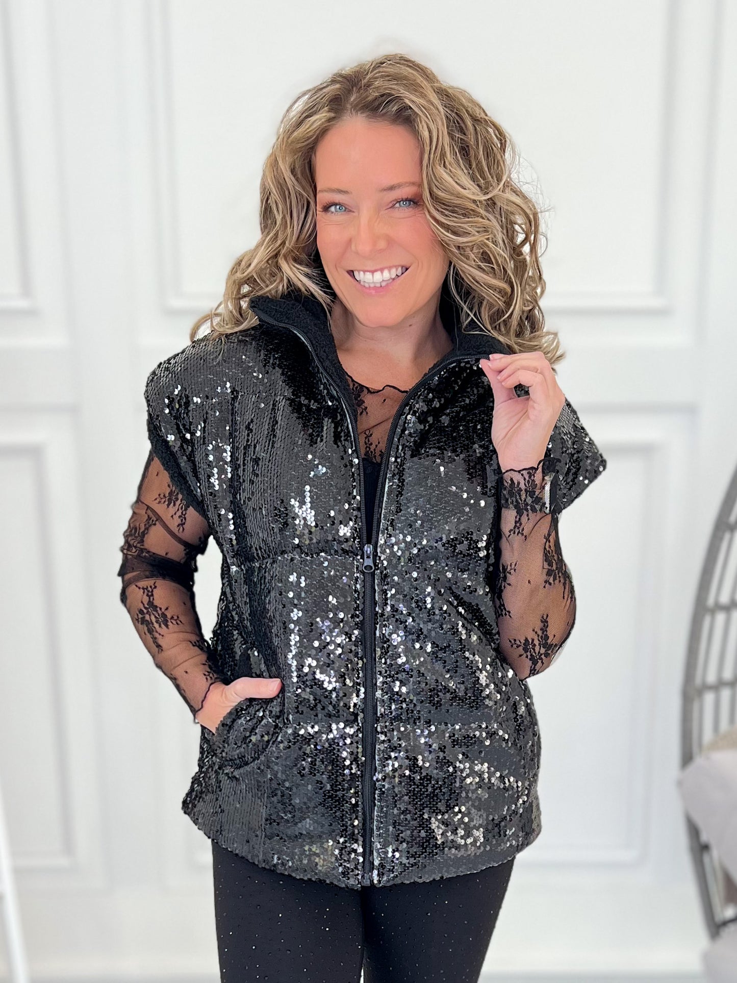 Sure To Shine Sequin Puffer Vest